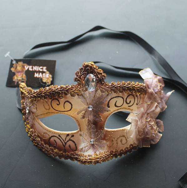 Venetian Mask, Soft Brown  Venetian Floral Masquerade Mask 5P10A  SKU: 6D31