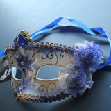 Venetian Mask, Royal Blue Venetian Floral Masquerade Mask 5P3A SKU: 6D11