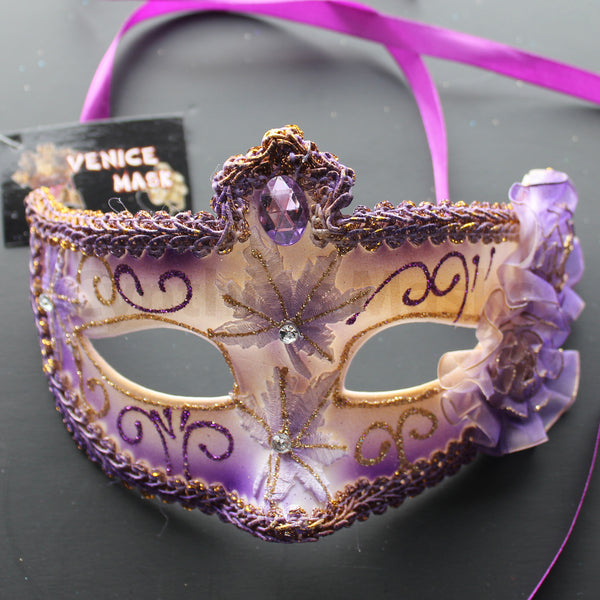 Venetian Mask, Purple  Venetian Floral Masquerade Mask 5P7A  SKU: 6D21