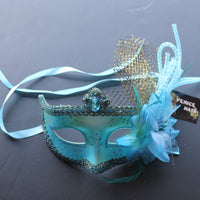 Venetian Mask, Aqua Floral Venetian  Masquerade Mask 5Q5A SKU: 6D32
