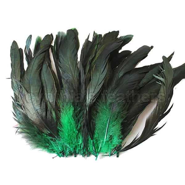 16 Grams (0.6 ozs) 6-8" Half Bronze Emerald Green Schlappen Coque Rooster Tail Feathers, ~100 pcs