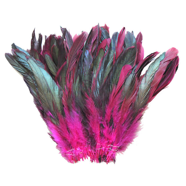 16 Grams (0.6 ozs) 6-8" Half Bronze Fuchsia Schlappen Coque Rooster Tail Feathers, ~100 pcs