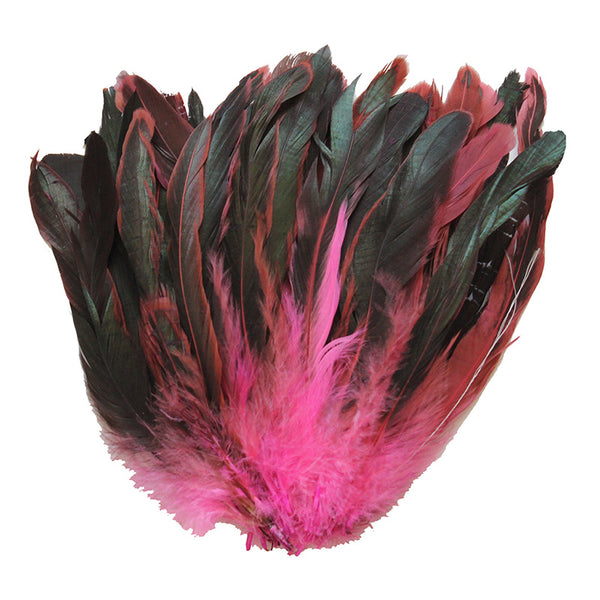 16 Grams (0.6 ozs) 6-8" Half Bronze Hot Pink Schlappen Coque Rooster Tail Feathers, ~100 pcs