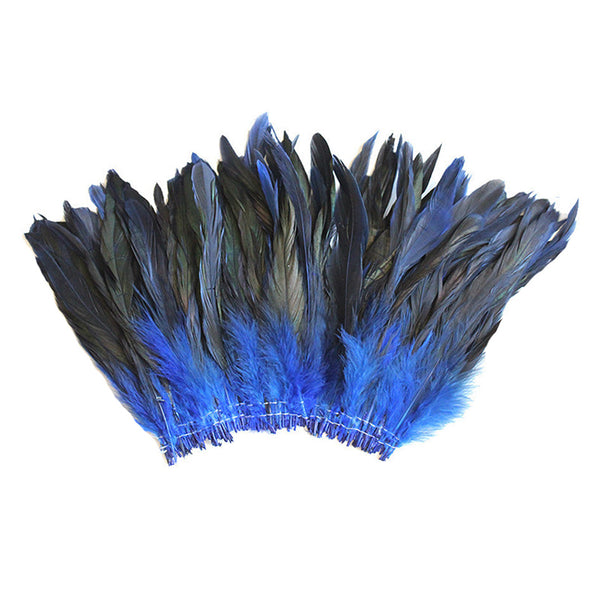 16 Grams (0.6 ozs) 6-8" Half Bronze Royal Blue Schlappen Coque Rooster Tail Feathers, ~100 pcs