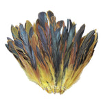 16 Grams (0.6 ozs) 6-8" Half Bronze Yellow Schlappen Coque Rooster Tail Feathers, ~100 pcs