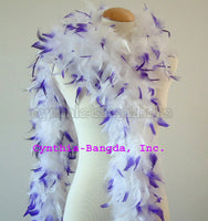 65 Grams White With Purple Tips Chandelle Feather Boa