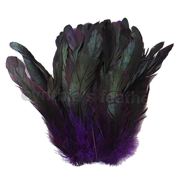 16 Grams (0.6 ozs) 8-10" Half Bronze Purple Schlappen Coque Rooster Tail Feathers, ~80 pcs