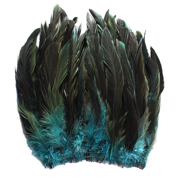 16 Grams (0.6 ozs) 8-10" Half Bronze Teal Schlappen Coque Rooster Tail Feathers, ~80 pcs