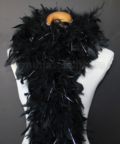 80 Grams Black With Silver Tinsel Chandelle Feather Boa