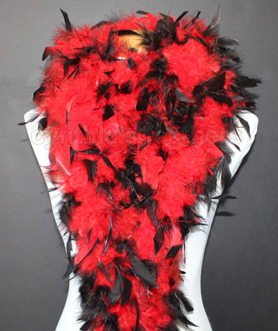 80 Grams Red With Black Tips Chandelle Feather Boa