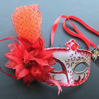 Floral Venetian Mask, Red  Venetian  Masquerade Mask 8G1B SKU: 6C32