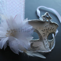 Venetian Mask, White  Floral Venetian  Masquerade Mask 8G6B SKU: 6C42