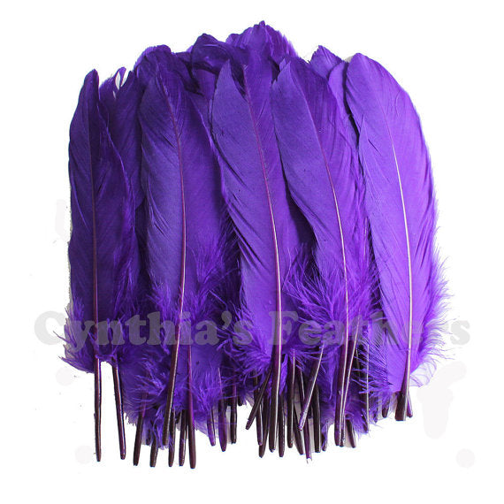 Turkey Feathers, Purple Turkey Round Quill Feathers 6-8 inches 50 Pieces SKU: 6A11