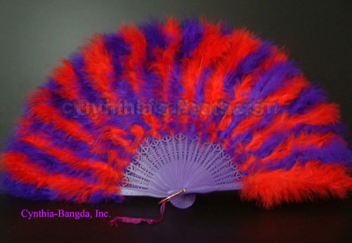 Feather Fan, Red/Purple Marabou Feather Fan 11" x 20"