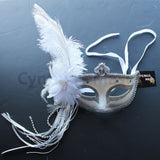 Venetian Mask, White Venetian Ostrich Feather Masquerade Mask 5D6B SKU: 6E41